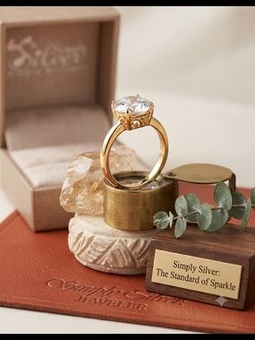 Simply Silver .925 Sterling Silver 14K Gold Plated Emerald & Clear